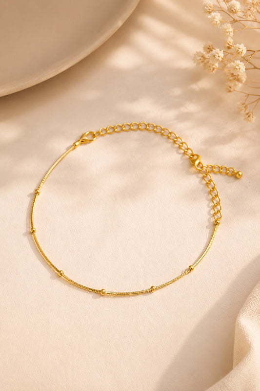 GOLD CRYSTAL BAR BEAD CHAIN ANKLET