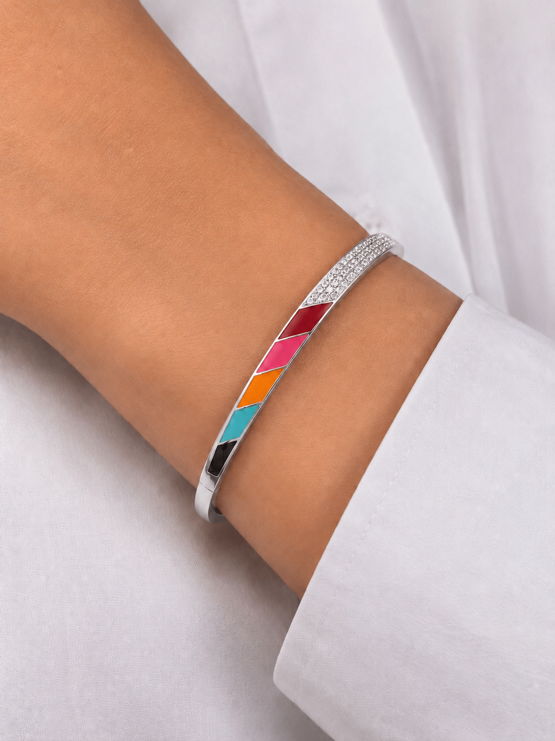 Multicolor Sliver-Tone Open Cuff Bracelet