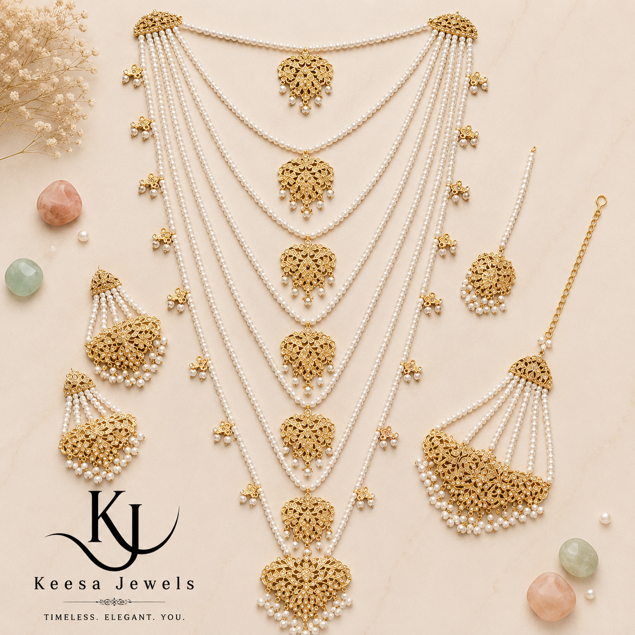 GOLD PEARL SATHLADA BRIDAL RANI NECKLACE SET