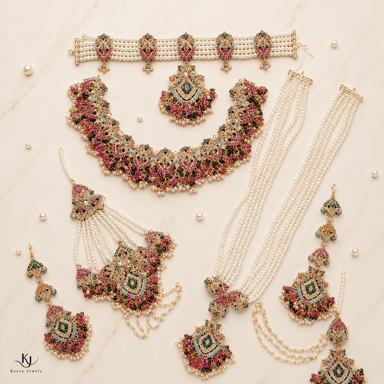 MULTICOLOR PEARL BRIDAL JEWELRY SET