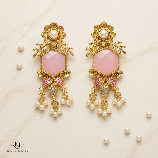 PINK ROSE PETAL FLORAL DROP EARRINGS