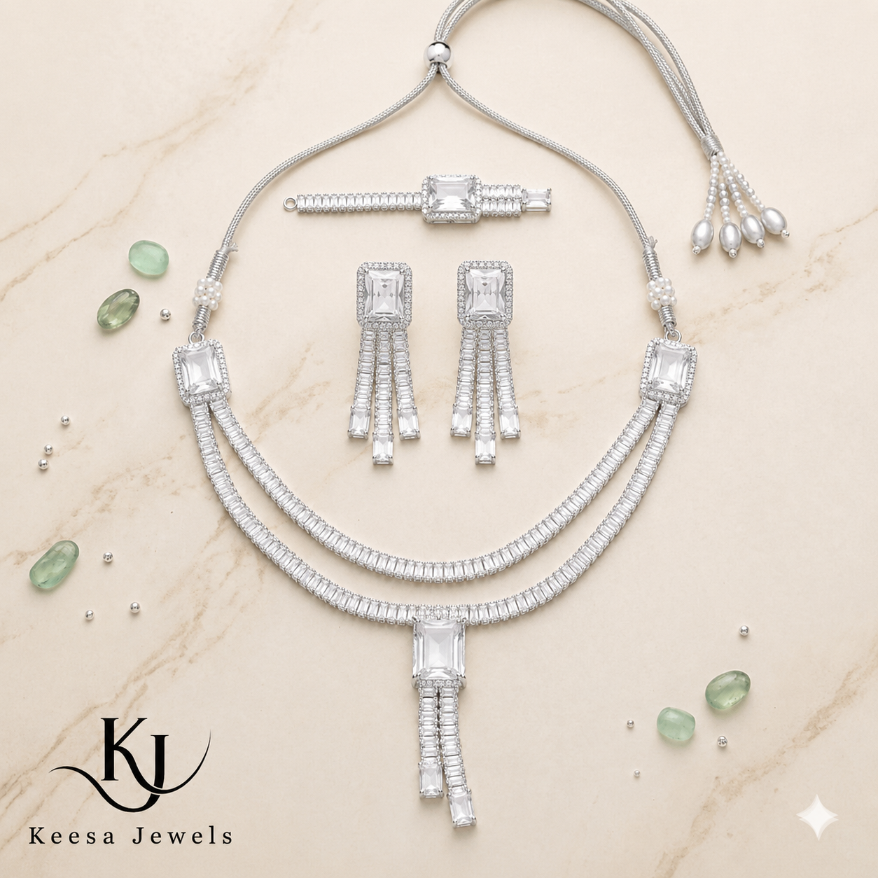 SILVER DIAMOND BAGUETTE BRIDAL SET