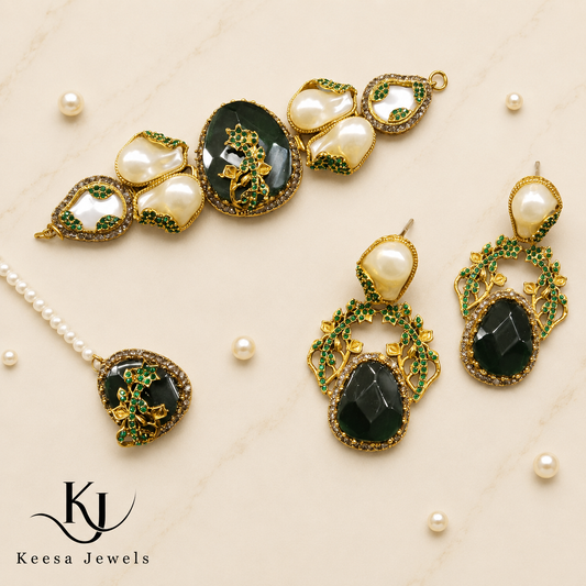 GREEN PEARL GLAMOUR CHOKAR SET