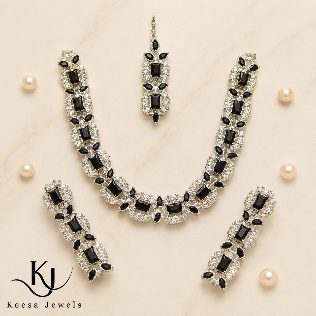 Black Crystal Cut Artificial Jewelry Set