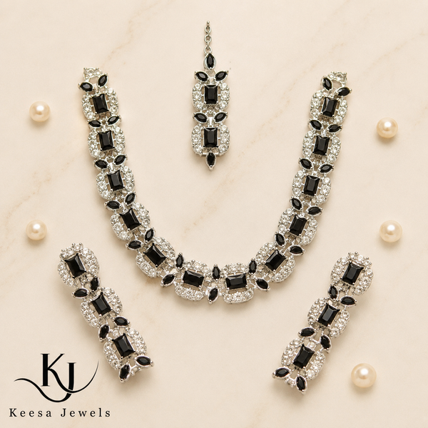 Black Crystal Cut Artificial Jewelry Set