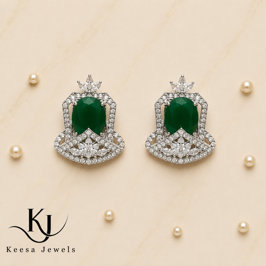 ROYAL EMERALD CROWN DIAMOND STUD EARRINGS