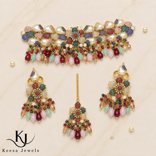 MULTICOLOUR KUNDAN CHOKER SET