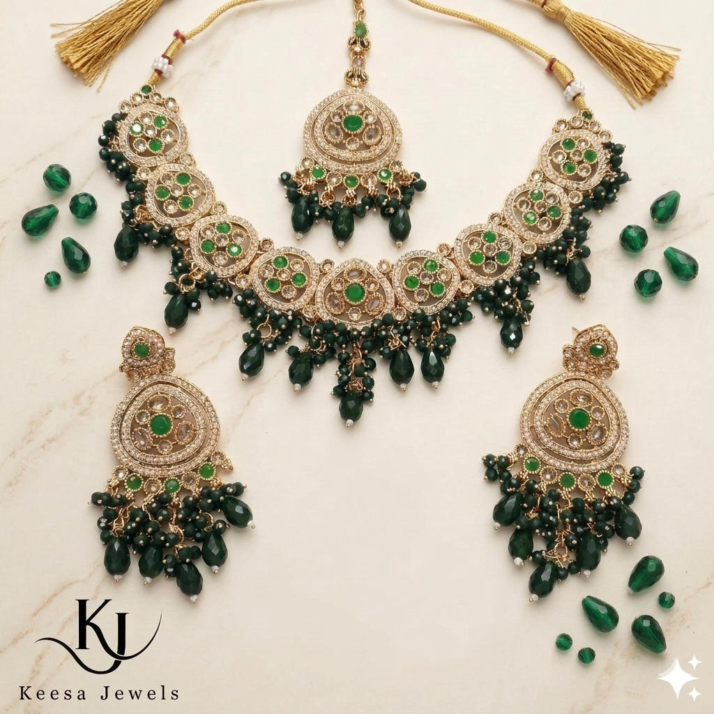 Luxury Green Kundan Bridal Jewelry Set