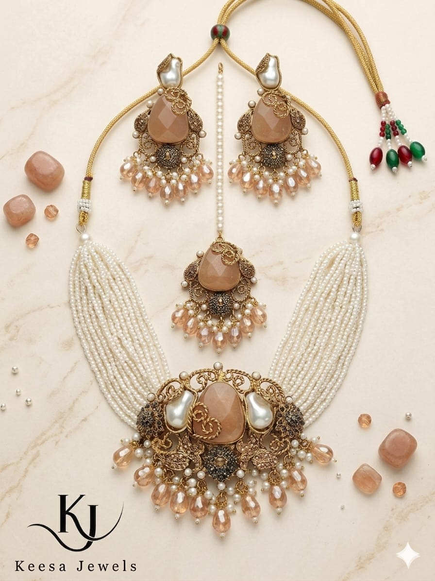 PEACH MOONSTONE MALA BRIDAL SET