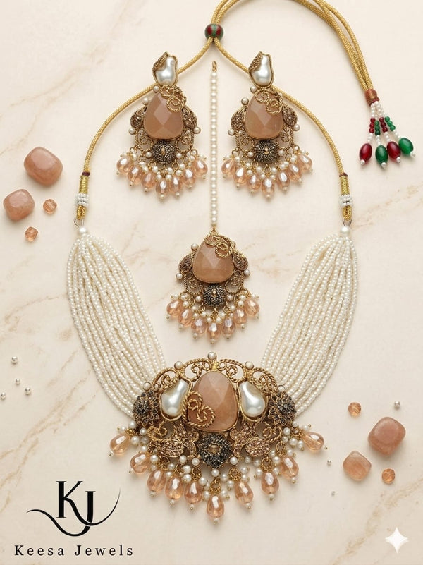 PEACH MOONSTONE MALA BRIDAL SET