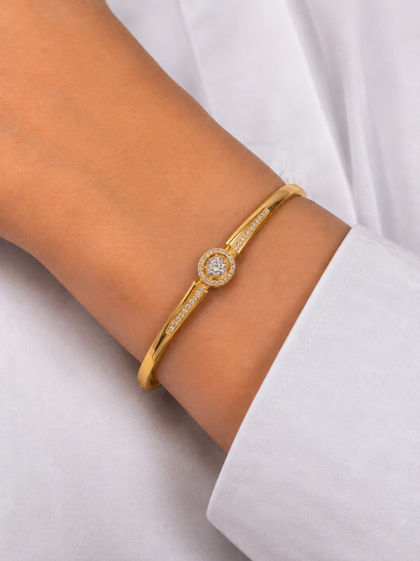 GOLDEN HALO SOLITAIRE OPEN CUFF BRACELET