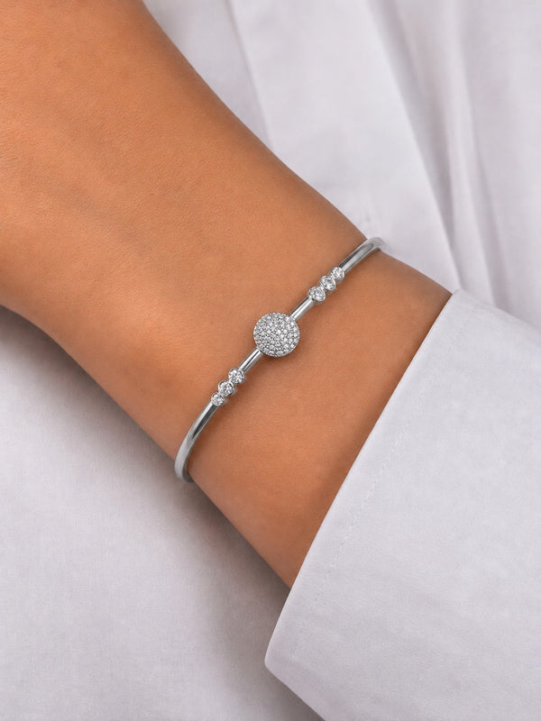 SILVER MOON DISC PAVÉ OPEN CUFF BRACELET