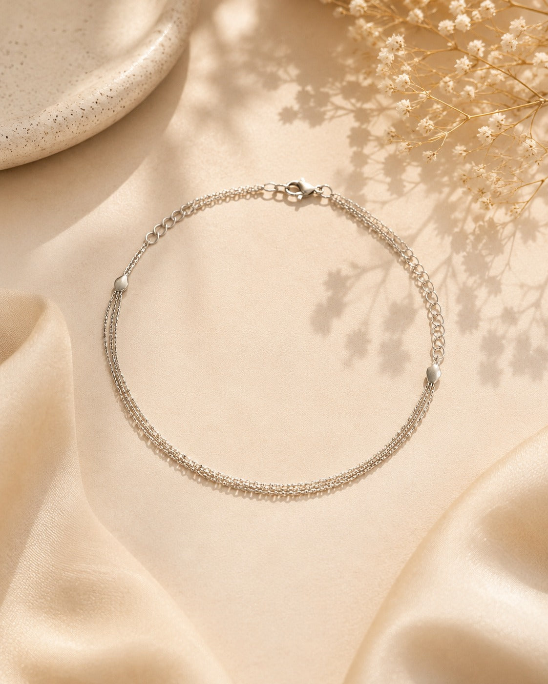 STERLING SILVER TRIPLE LAYER  ANKLET PAIR