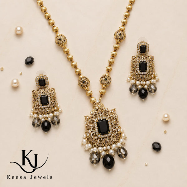 ANTIQUE GOLD BLACK STONE NECKLACE SET