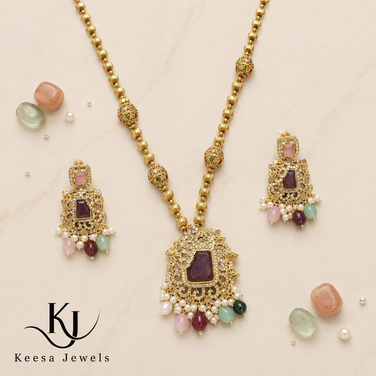 ANTIQUE GOLD MULTI-STONE NECKLACE SET